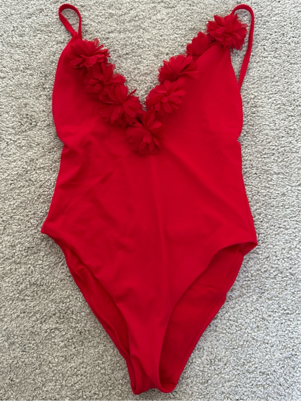 Zara One Piece Bathing Suit 3D Flower Neckline V-Neck Size S Resort Beach
